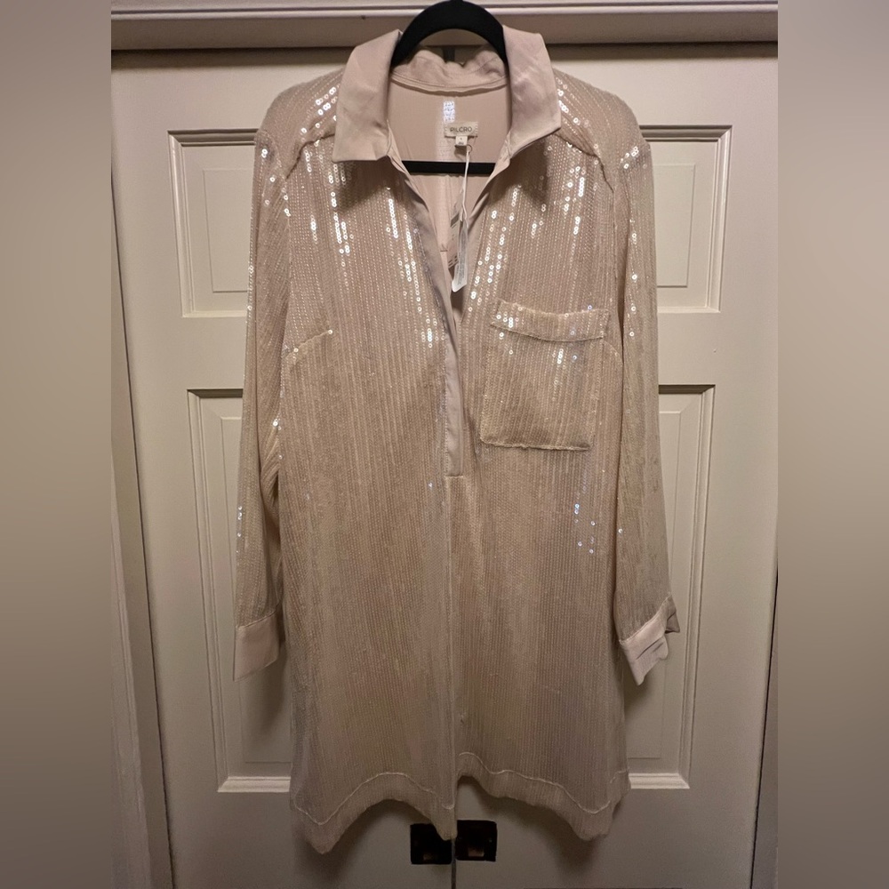 Pilcro Long Sleeve Sequin Mini Shirt Dress Womens Size L Collard Neckline - New - Picture 4 of 6
